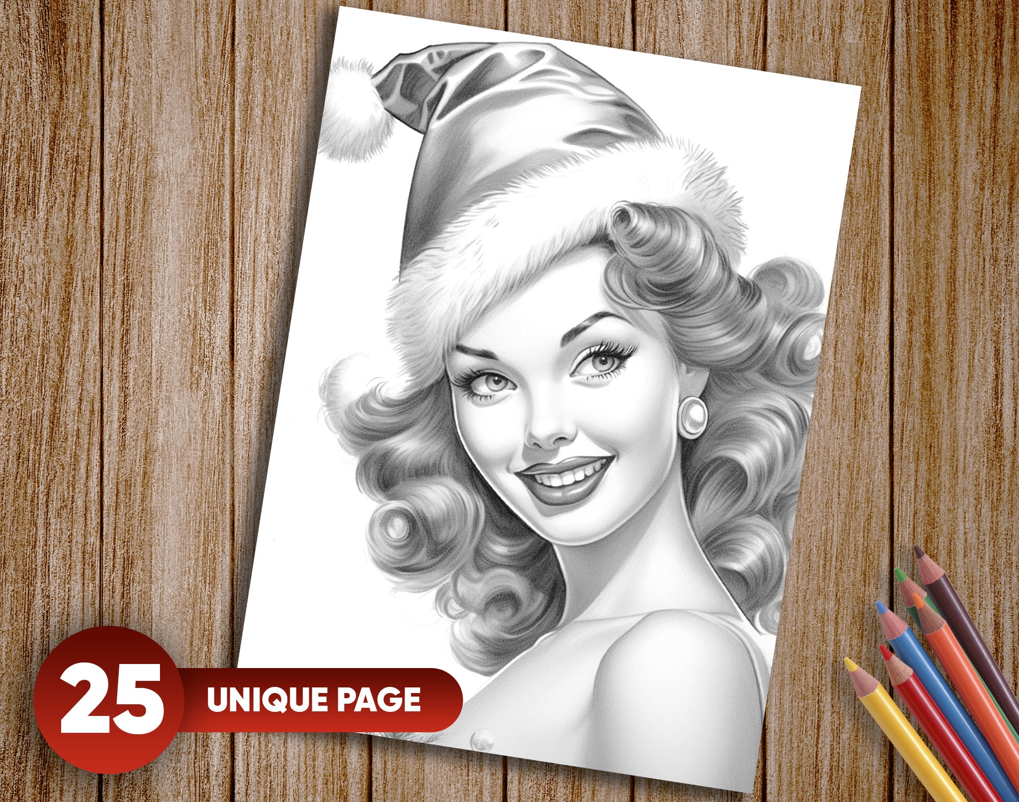 25 Christmas Vintage Girls | Christmas Pinup Girls Grayscale Coloring ...